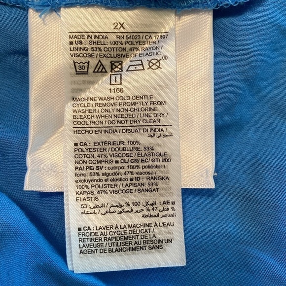 Gap V Neck Sheer Lined Ruched Waist Drop Sleeve Blue Floral Top Blouse 2X - Picture 7 of 10